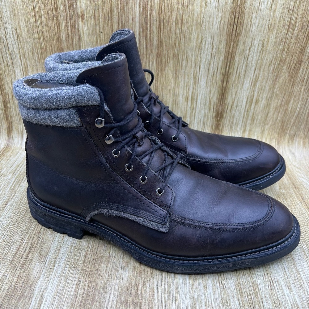 Woolrich‎ Puritan Patch Leather Lace Up Boots Men's 13 Dark Brown Wool Collar